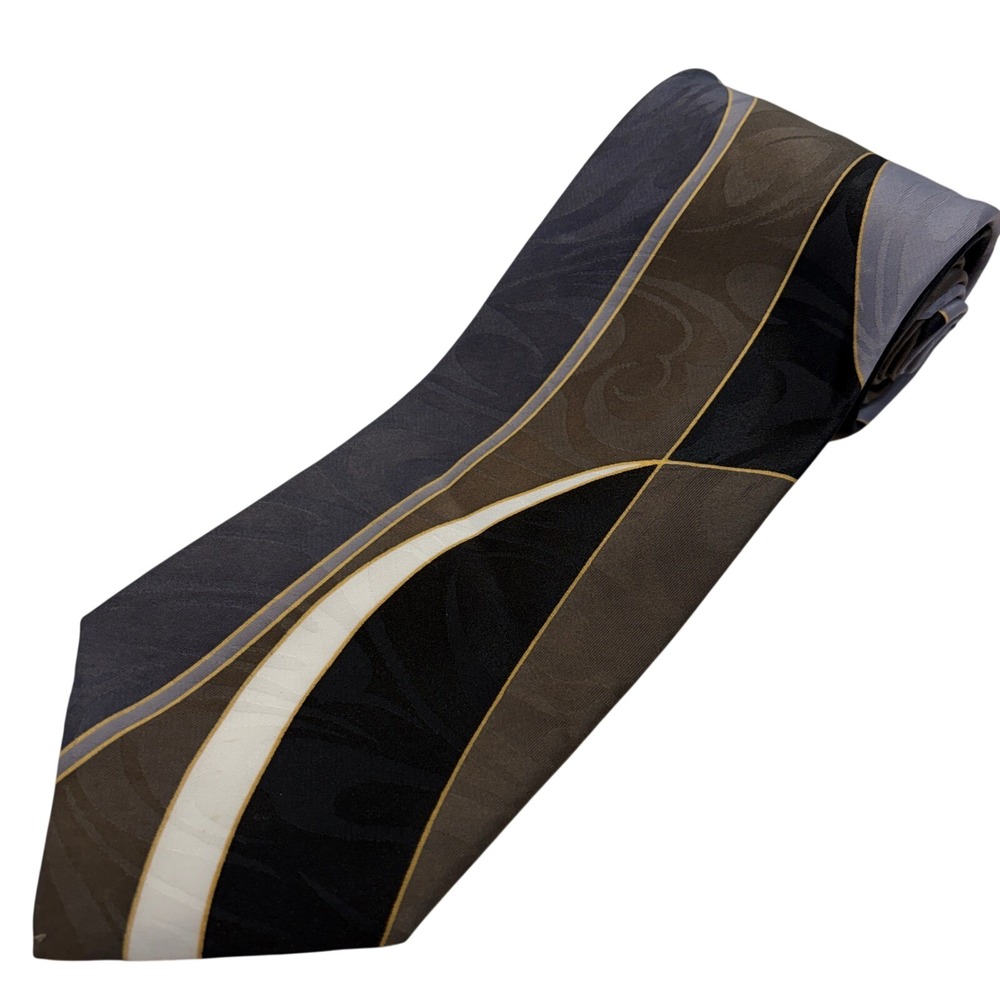 Mens Abstract Geometric Jacquard Necktie‎ Grey Brown Black RN43170 4 Inch Wide